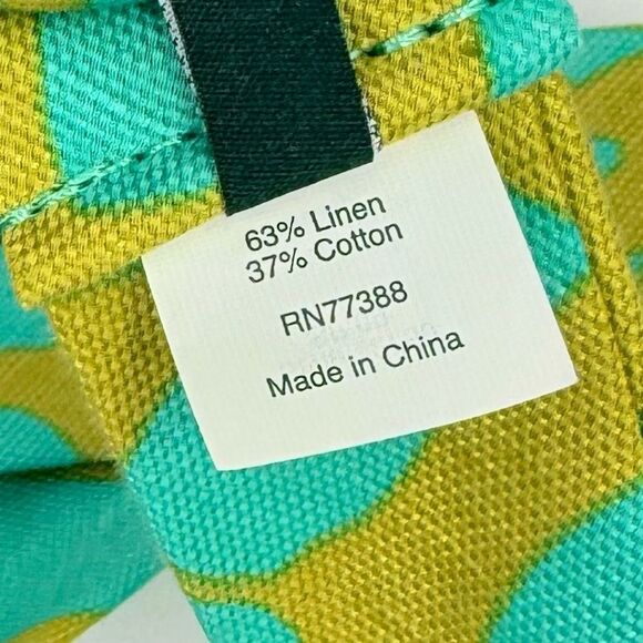 J. Crew Teal Lime Linen Abstract Print Gold Tone Buckle  Adjustable Fabric Belt - Picture 12 of 12